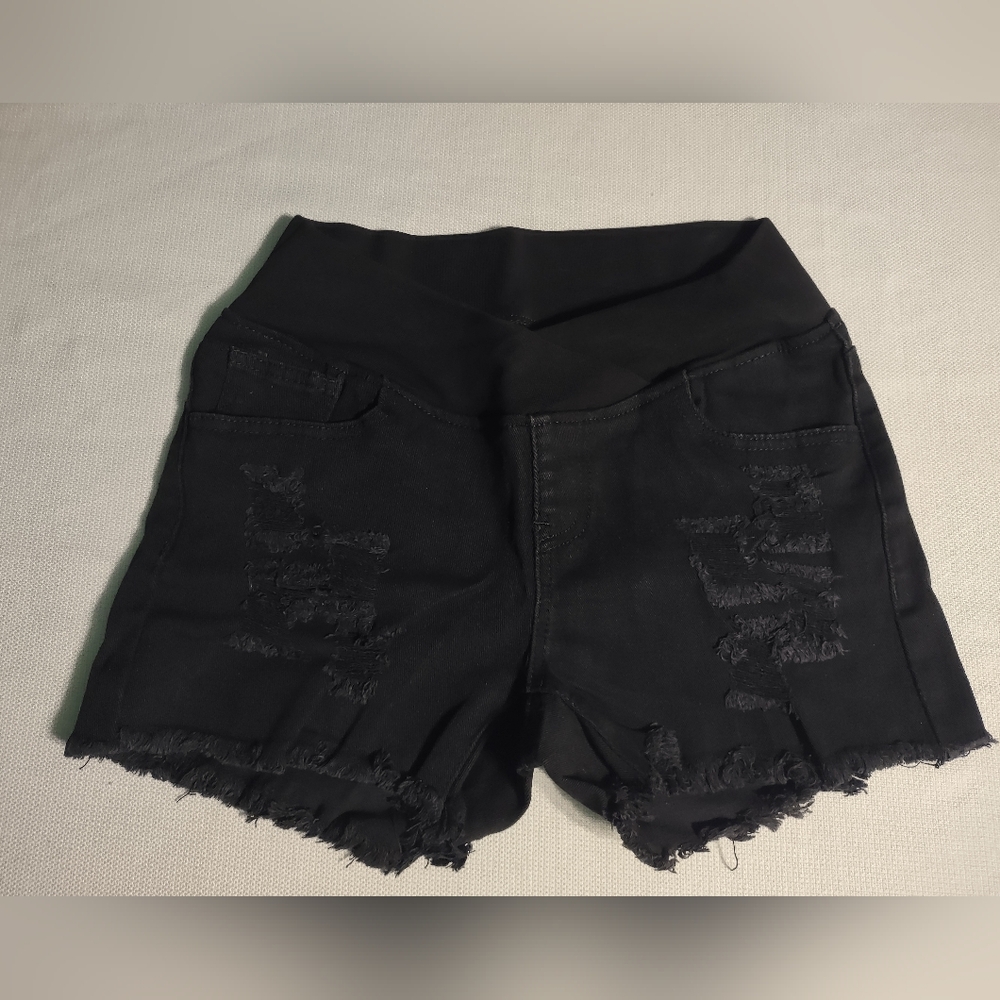 Unbranded Sz S Black Distressed Short Maternity Shorts NWOT